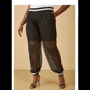*NWT* Ashley Stewart Sport Black & White Mesh Joggers, Sz 26-28, fits 4X, NEW